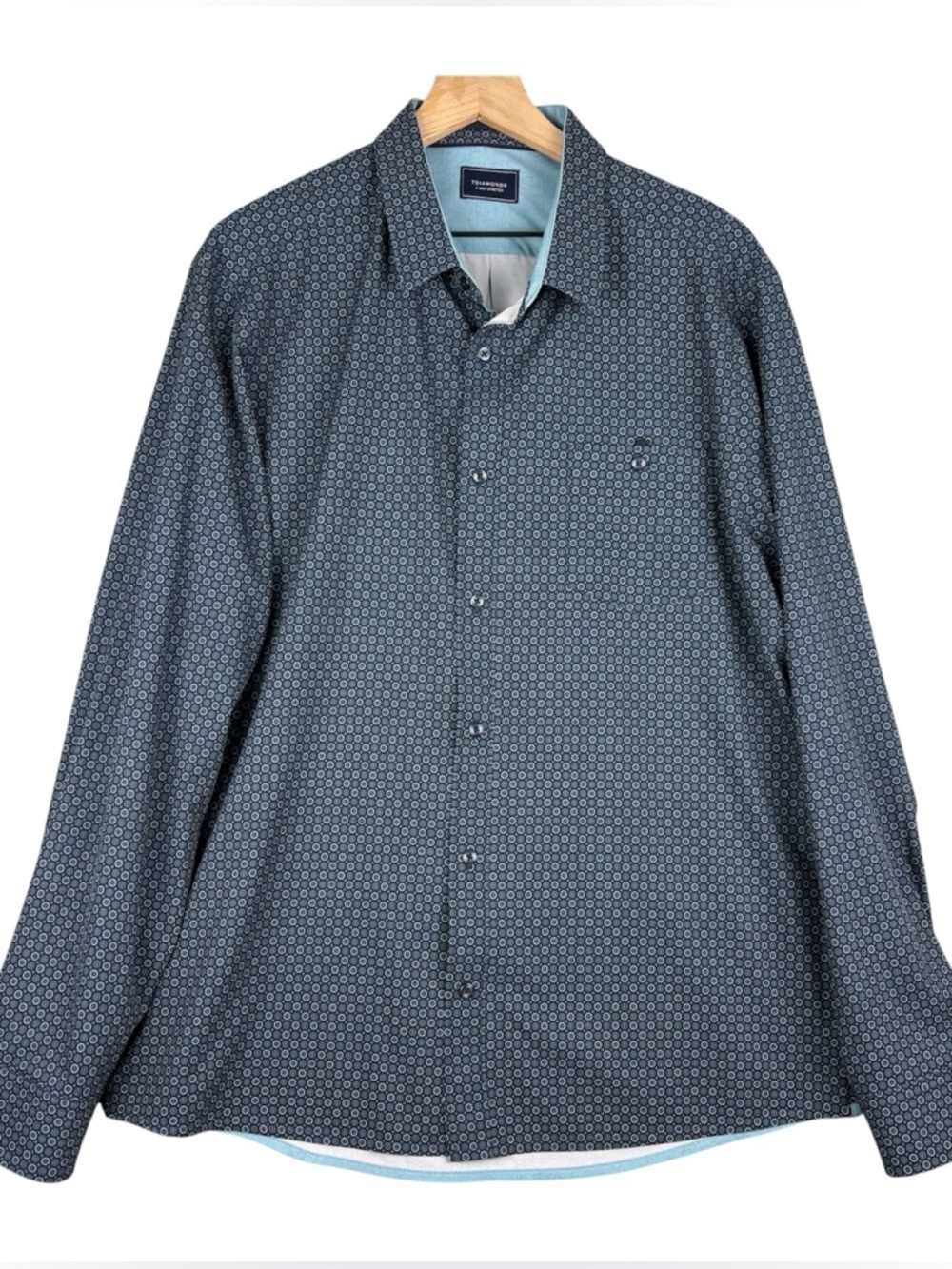 7 Diamonds Shirt Men 2XL Blue Geometric Liberty 4 Way Stretch Woven XXL